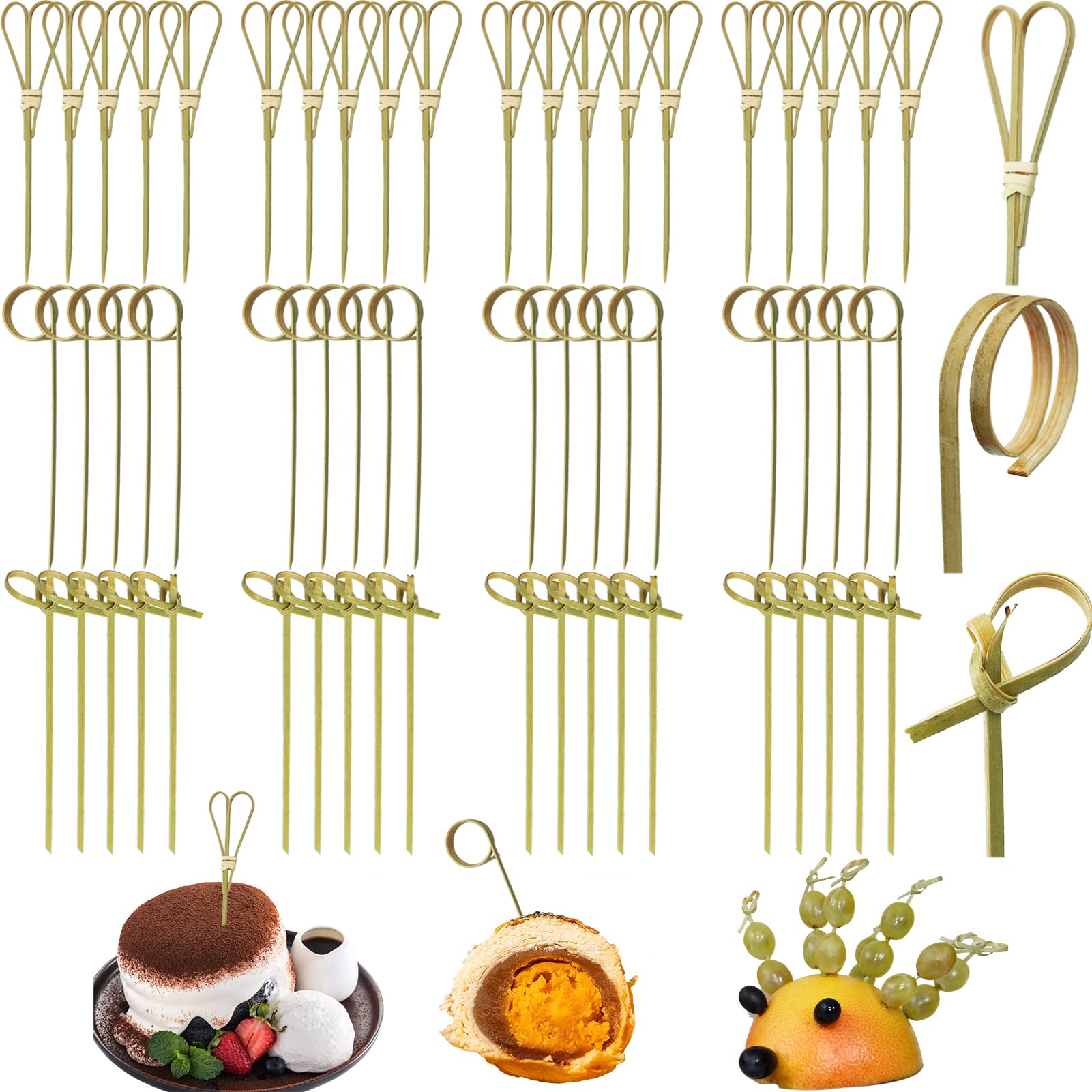 SZCXDKJ 300 Pieces Disposable Cocktail Sticks Japaneses Style Bamboo Knotted Skewers Food Picks Toothpicks with Twisted Ends Canape Sticks for Nibbles Sandwich Appetisers, 12cm (4.7 inches)