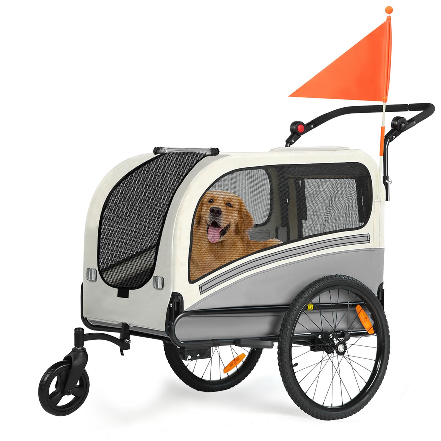 SEPNINE Rimorchio per bicicletta 2 in 1 XXL per cani, con apertura sul tetto, riflettori e strisce riflettenti, con asta scorrevole e attacco universale per bicicletta, pieghevole, fino a 50 kg