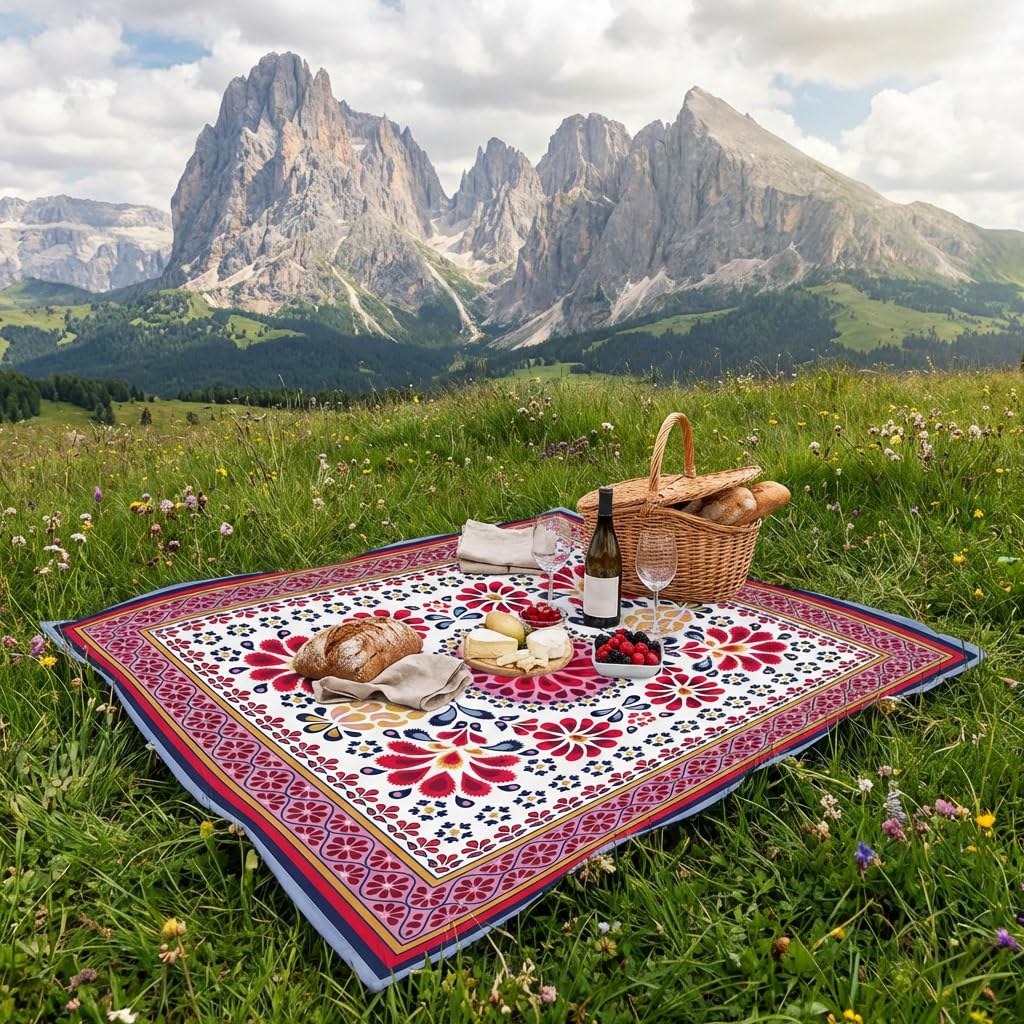 EASY HOME, Arazzo Multiuso, Telo Mare Grande Per Spiaggia, Antisabbia, 210x230 cm, Ideale per Picnic, Yoga o Campeggio, Con Pratici Ganci agli Angoli Per Fissaggio, In Cotone (Fiori 1)