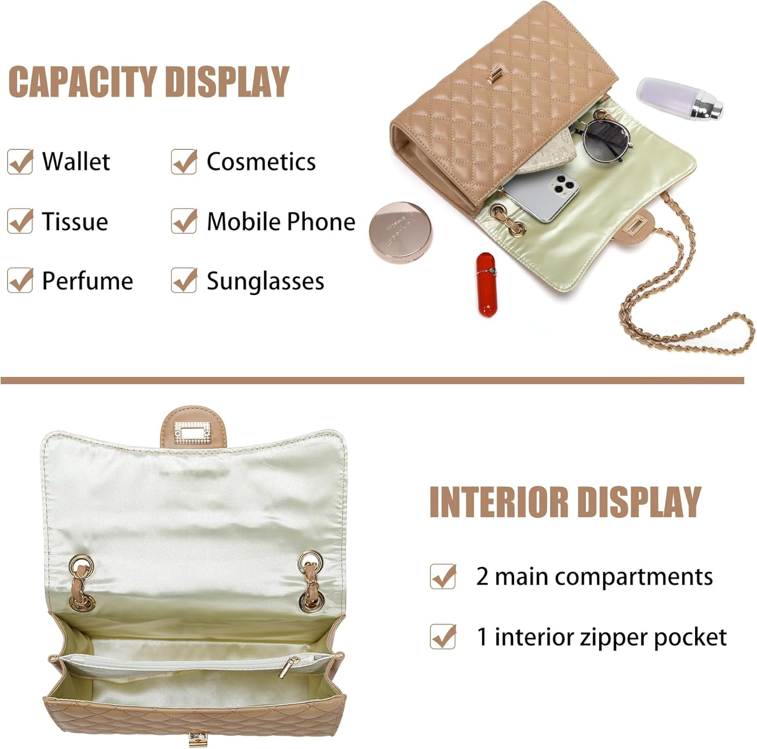 Quilted Crossbody Purse for Women Trendy Ladies Shoulder Bag with Chain Strap PU Leather Cross Body Bags Satchel HandBag - Image 5