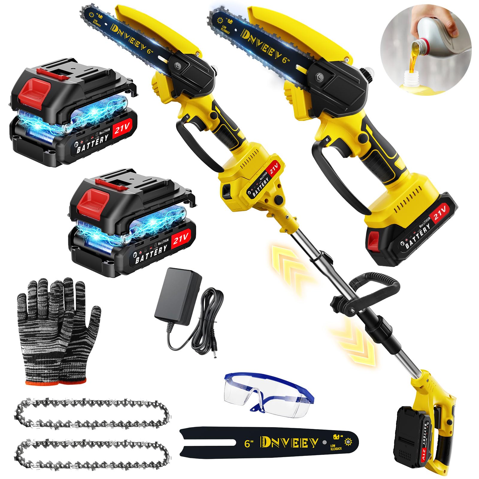 Cordless Pole Saw Electric Tree Trimmer, 2-in-1 Polesaw & Mini Chainsaw with Extension, Includes 2x21V Batteries & Complete Kit for Pruning & Limbing (DHS4088)