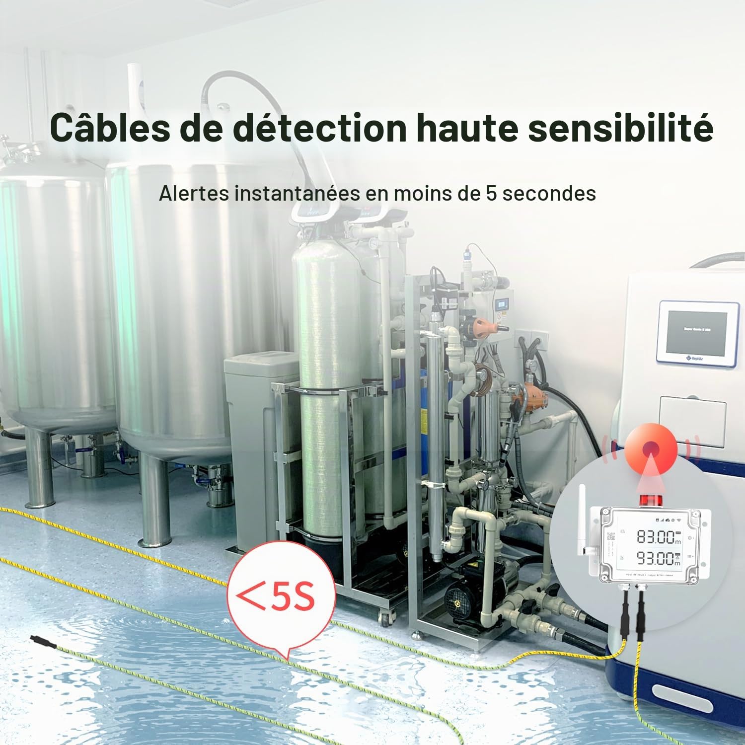 UbiBot détecteur de fuites d'eau WiFi et Ethernet, alertes de fuites et de Gouttes, Surveillance et contrôle des fuites 24/7, Affichage de la localisation des fuites en Temps réel