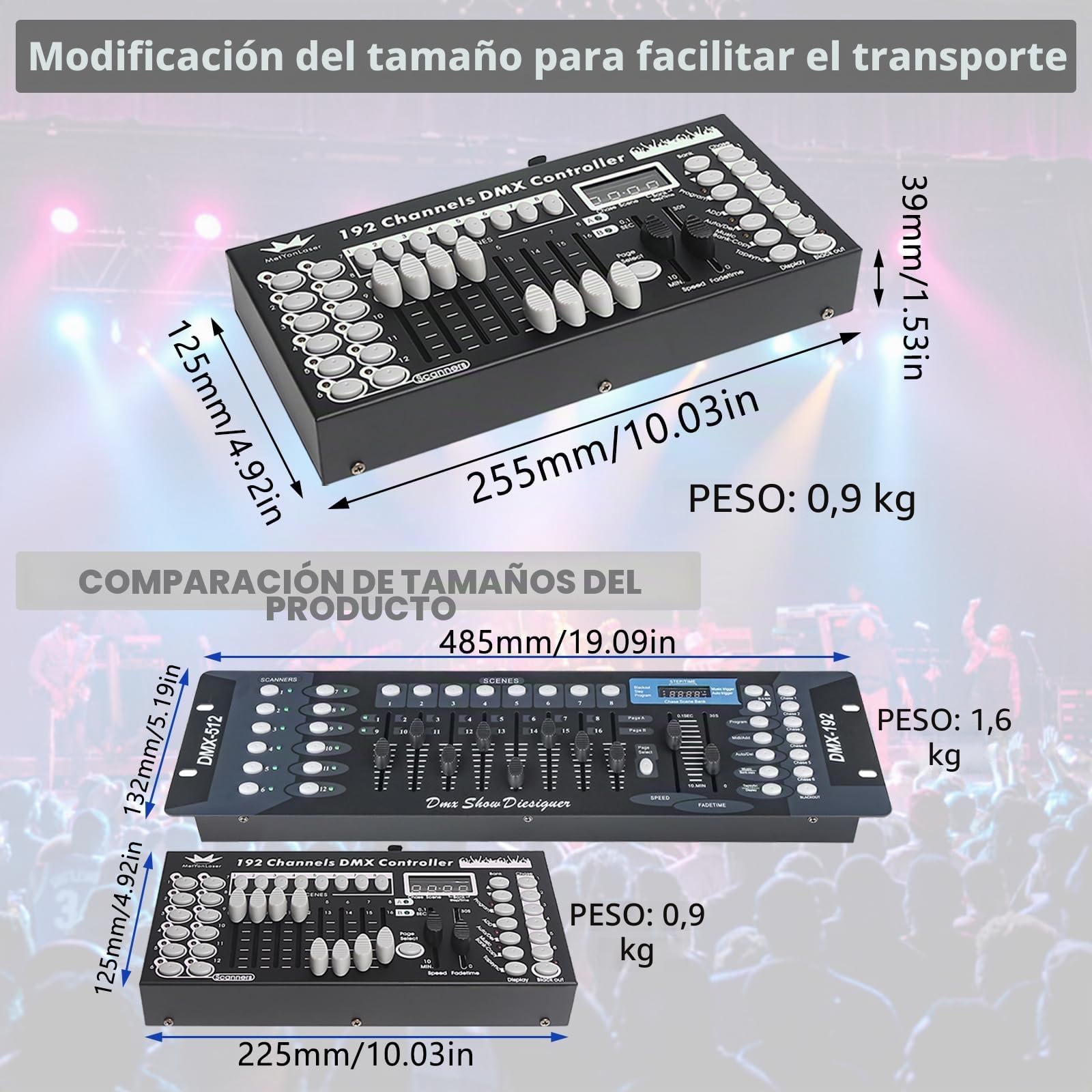 Controlador DMX, consola DMX, consola DMX512 de 192 canales, panel de control para editar el programa de iluminación de escenario (negro)
