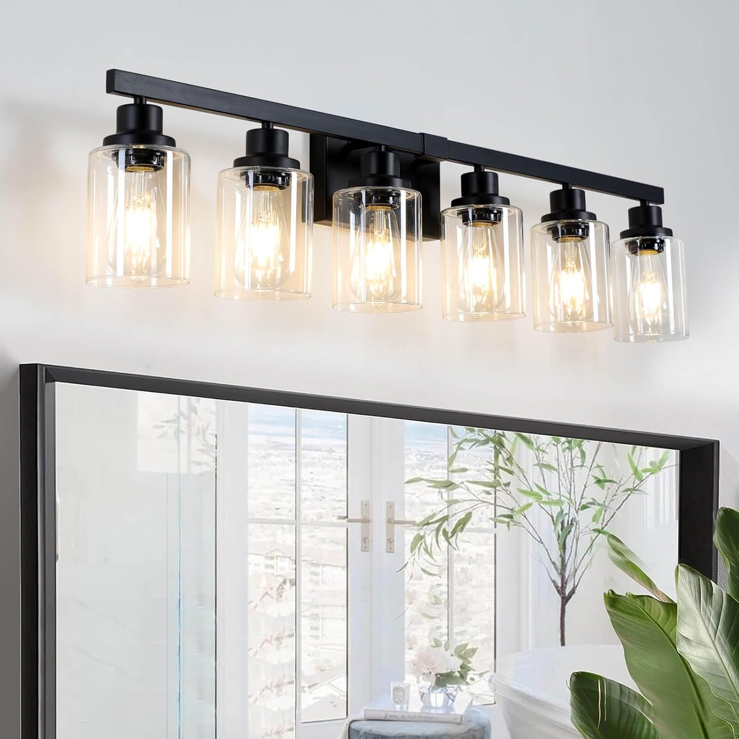 6-Light Black Vanity Lights 38'' Modern Bathroom Vanity Lighting Fixtures Above Mirror? Industrial Matte Bathroom Light Fixtures, Bath Wall Light Fixtures, Black Wall Sconces Black 6-Light