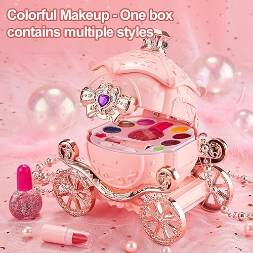 Miniatura 3 de Juego de maquillaje para niñas, juego de cosméticos lavable real, kit de maquillaje para niñas, juguetes con estuche de almacenamiento rosa, regalo