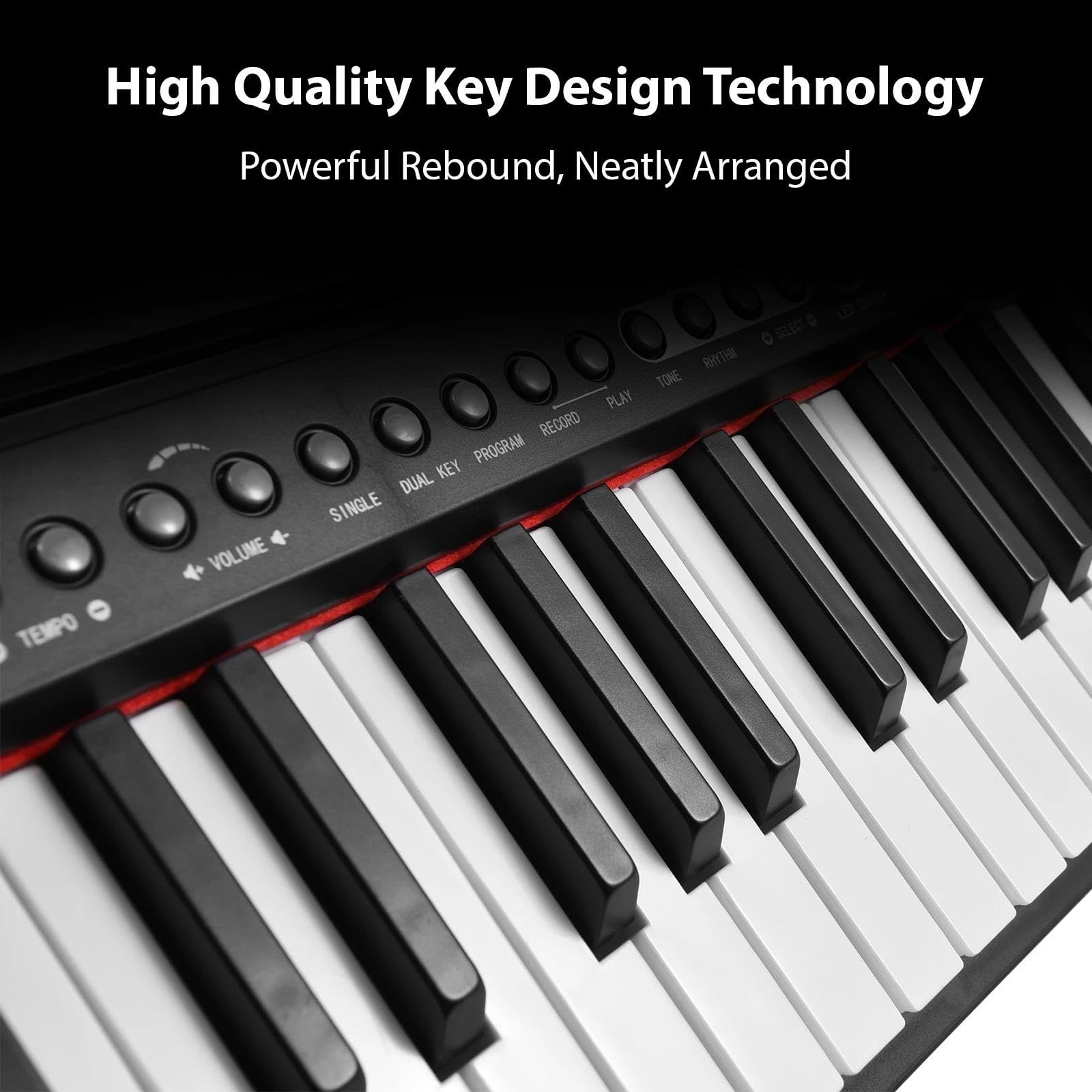 Pianoforte Elettronico Multifunzionale Portatile A 61 Tasti Con Supporto Per Spartiti Musicali/microfono Per Principianti(Black)
