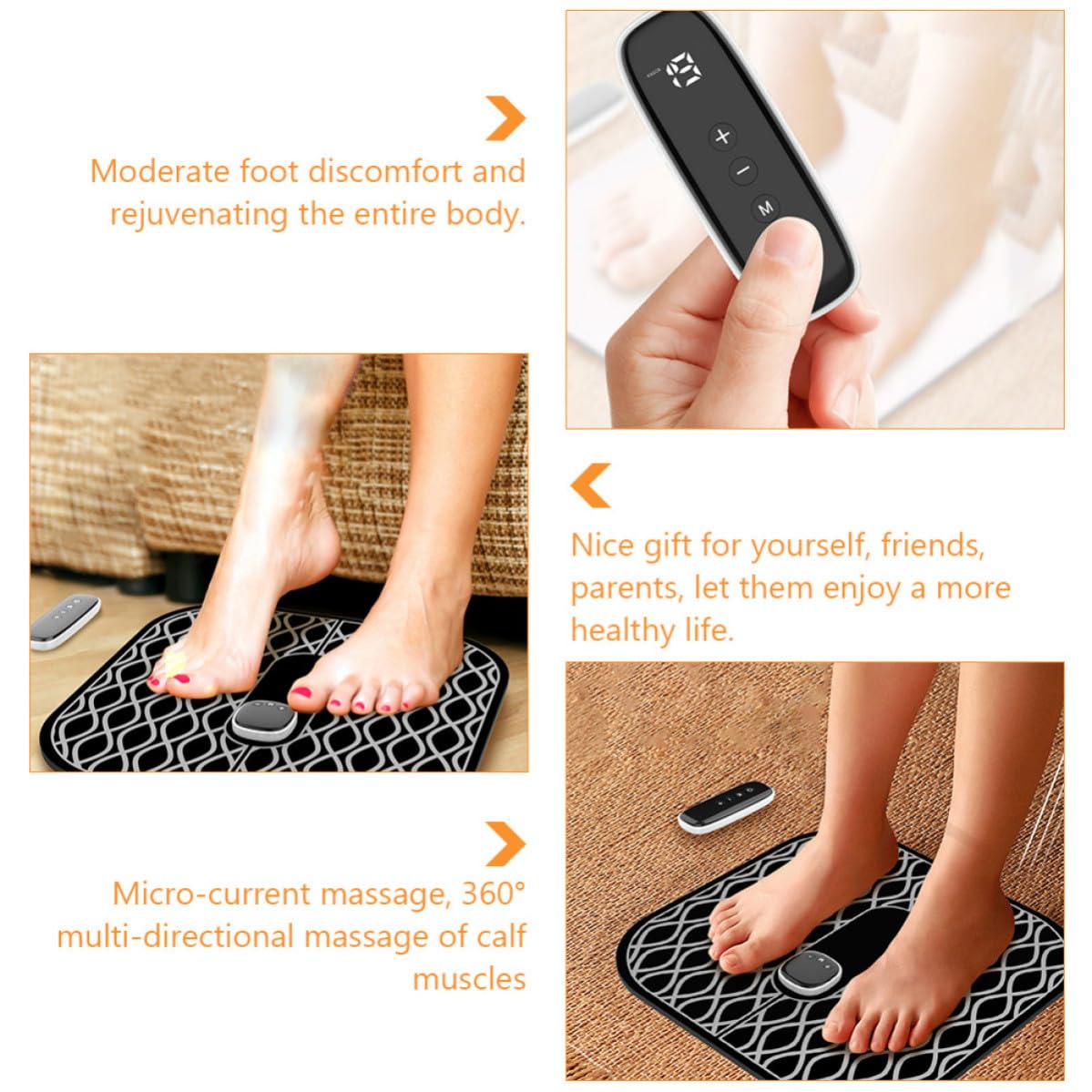 Tragbare Fußmassagematte mit 360° Massage, Leicht, Schwarz