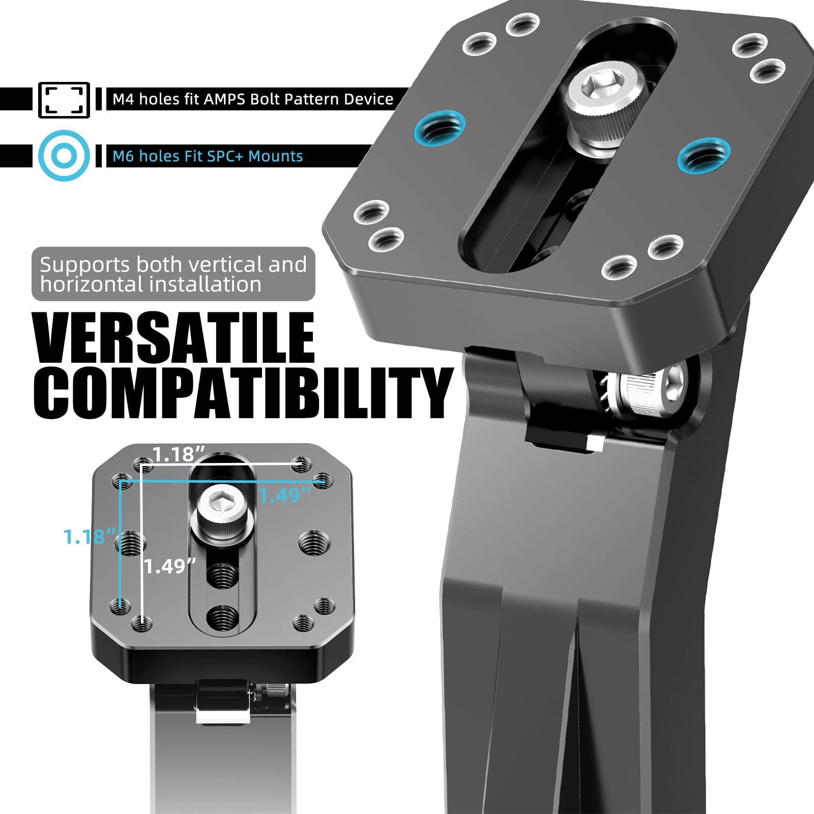 NICECNC Soporte para dispositivo, GPS, teléfono, navegación, SPC+ / AMPS con patrón de pernos compatible con KTM 390 Adventure X/R 2025-2026, ángulo ajustable, color negro
