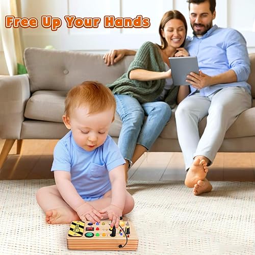 Miniatura 8 de TINTECUSA Tablero de actividades Montessori de juguete para niños pequeños, juguete sensorial de madera con luz LED que cambia de color, juguetes de