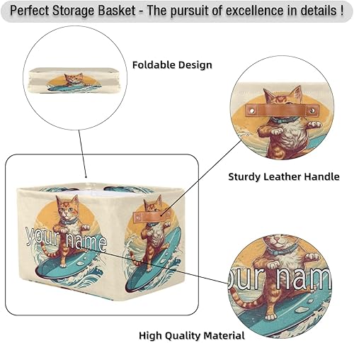 Miniatura 7 de Cesta de almacenamiento personalizada con bonitos animales, gatos, cesta de almacenamiento rectangular de tela divertida para gatos, organizador