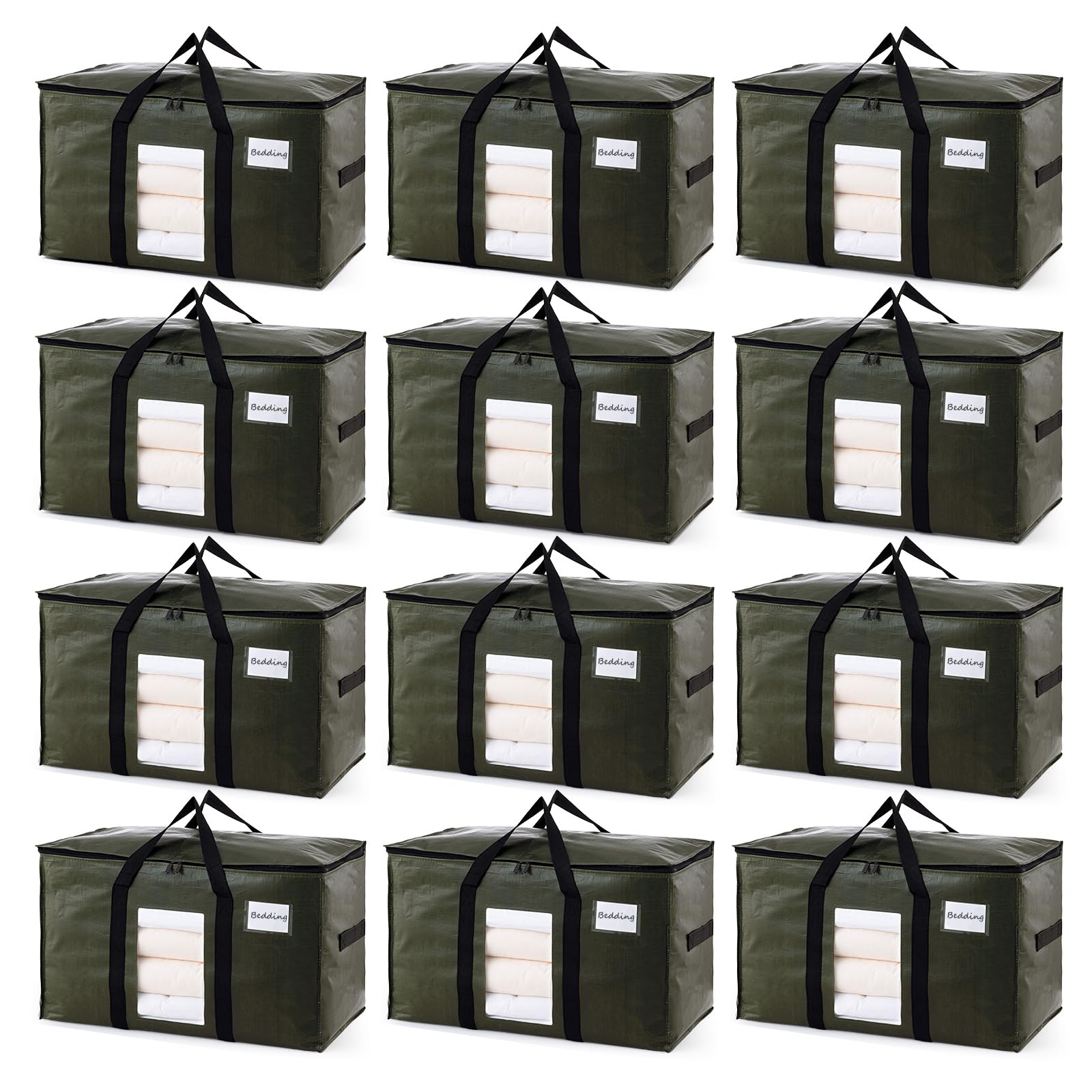 TAILI 12 Pack Green Extra Large Moving Bags,Storage Bag with Visible Window