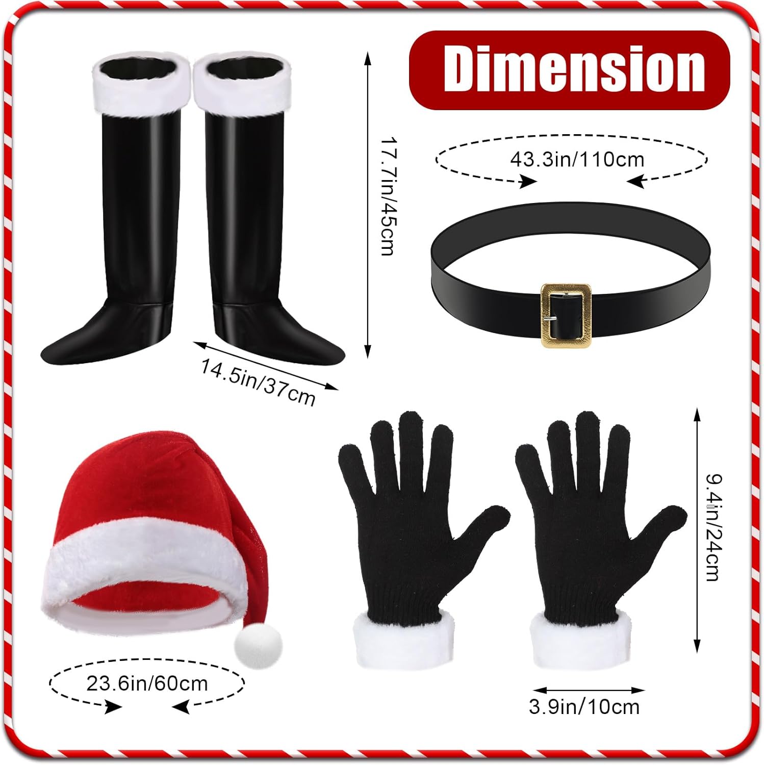 Liitrsh 6 Pcs Santa Claus Costume for Men Christmas Santa Outfit Vest Tops Santa Hat Pant Gloves Belt Shoe Covers for Cosplay