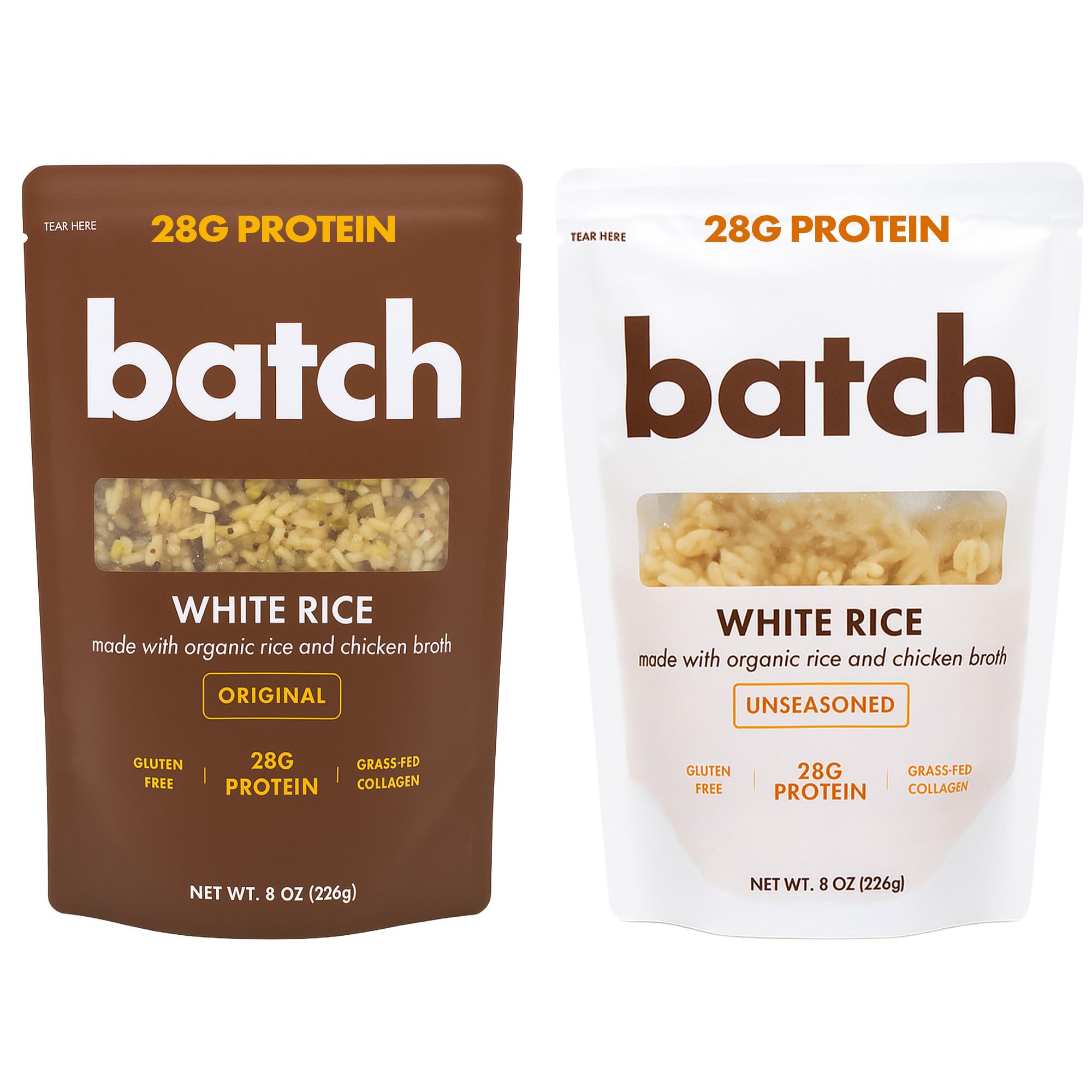Batch – Organic Protein Rice with Collagen – 28g Protein per Bag, Ready in 90 Seconds, Microwavable Long-Grain White Rice, Grass-Fed Bovine Collagen, Gluten-Free, Made in USA – Mix and Match (2 Pack)