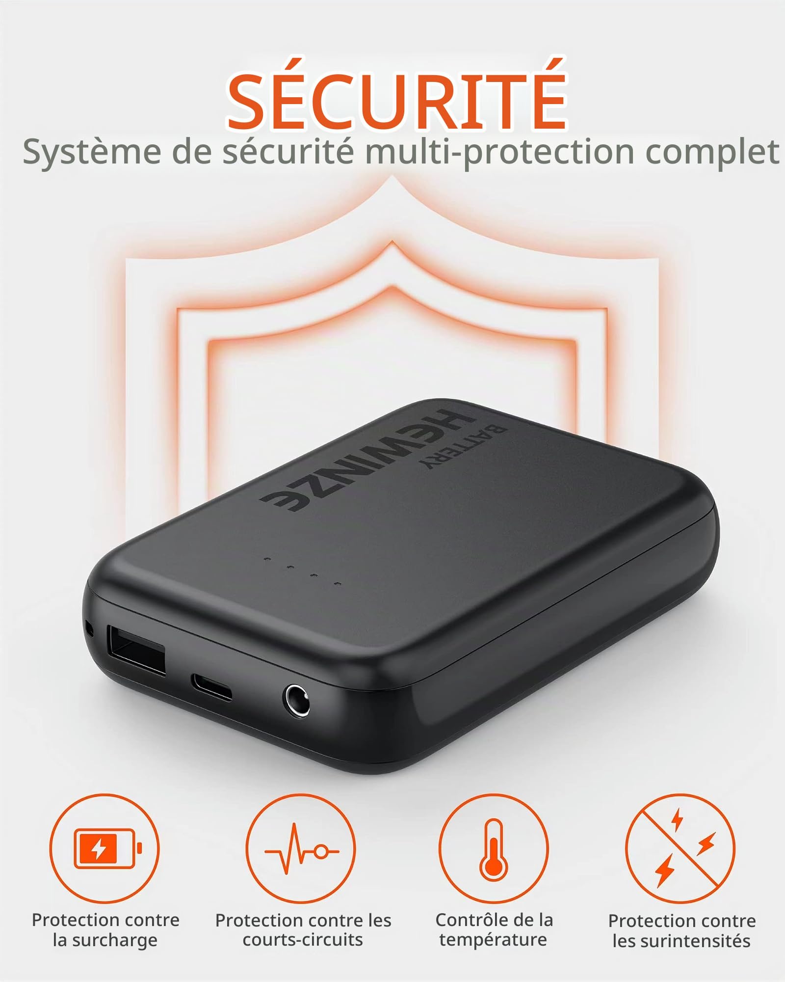 HEWINZE Batterie Rechargeable 7.4V pour Gilets Chauffants, Vestes chauffantes et téléphone Portable