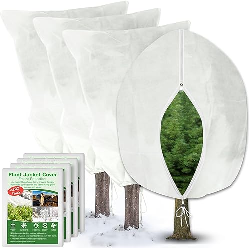 SPORTYOUTH Paquete de 4 cubiertas para plantas con protección contra la congelación de 23.6 x 23.6 pulgadas, bolsa de 2.2 onzas con cordón de