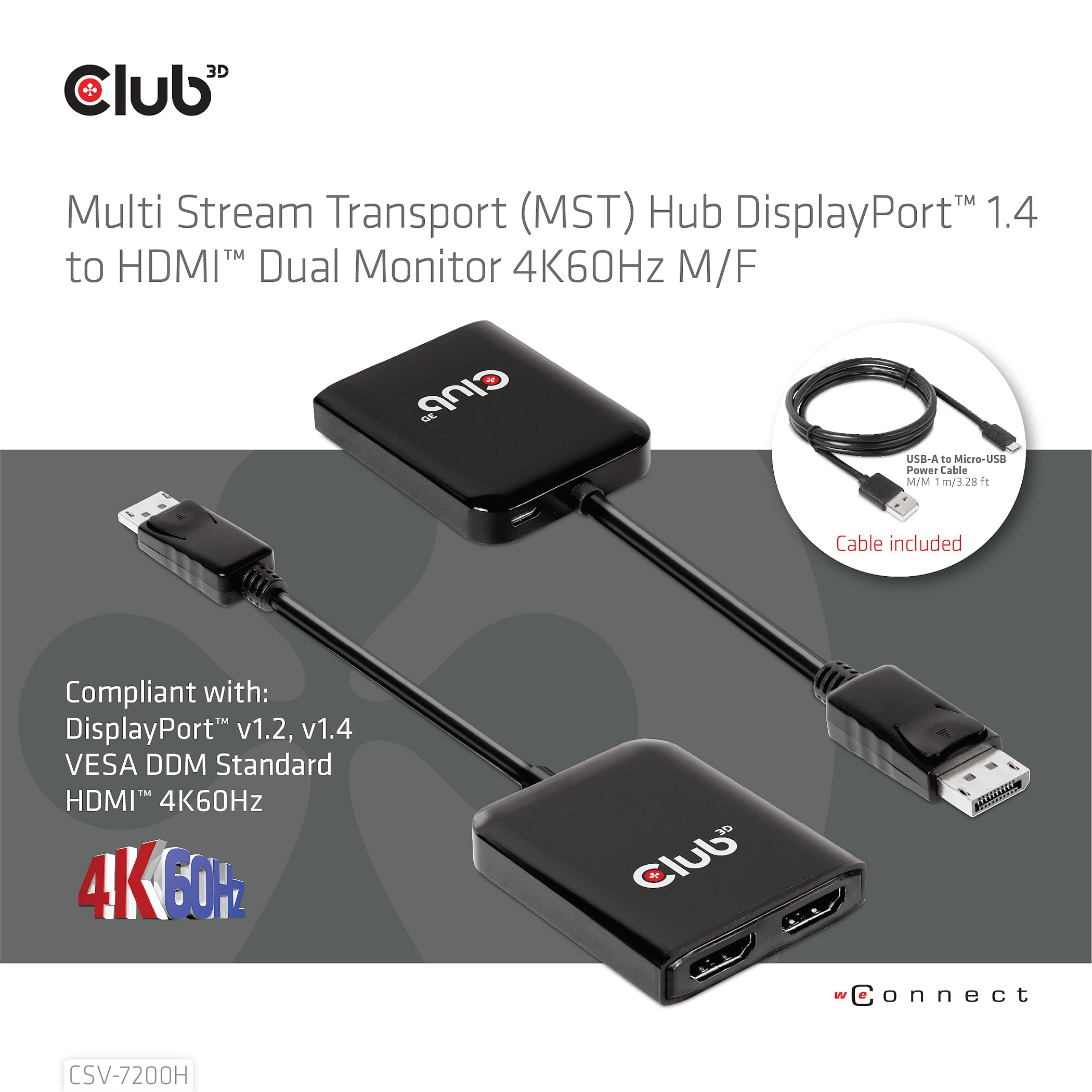 CLUB3D CSV-7200H rozgałęźnik wideo DisplayPort 2X HDMI