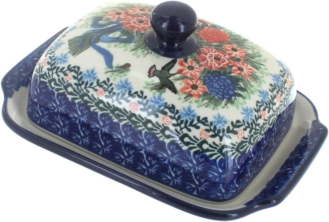Blue Rose Polish Pottery - Blue Celeste Butter Dish - Fits 1 Stick - Butter Dish for Countertop Organization and Storage
