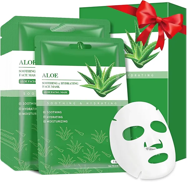 Aloe Vera Soothing Mask Hydrating Face Masks Skincare Moisturizing Facial Sheet Mask Skin care for Dry, Oily, Sensitive Skin Face Mask for Acne, Sun Care, Calming, Refreshing 25ml/0.88oz, 10 Pack