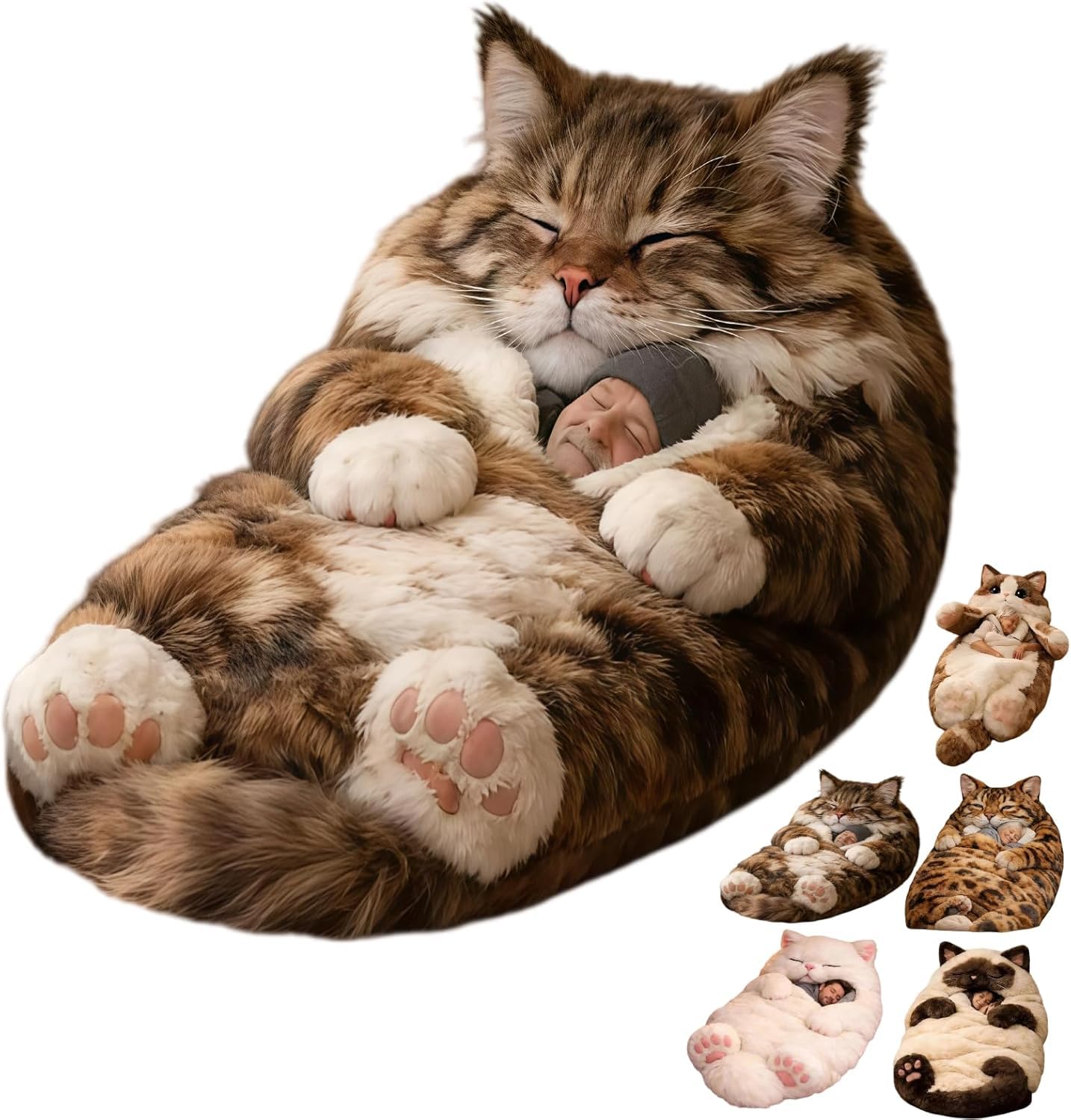 Saco de dormir grande y suave para gatos, manta cálida para camping, viajes, fiestas de pijamas, sacos de dormir de animales para adultos y saco de dormir esponjoso para gatos para humanos en casa