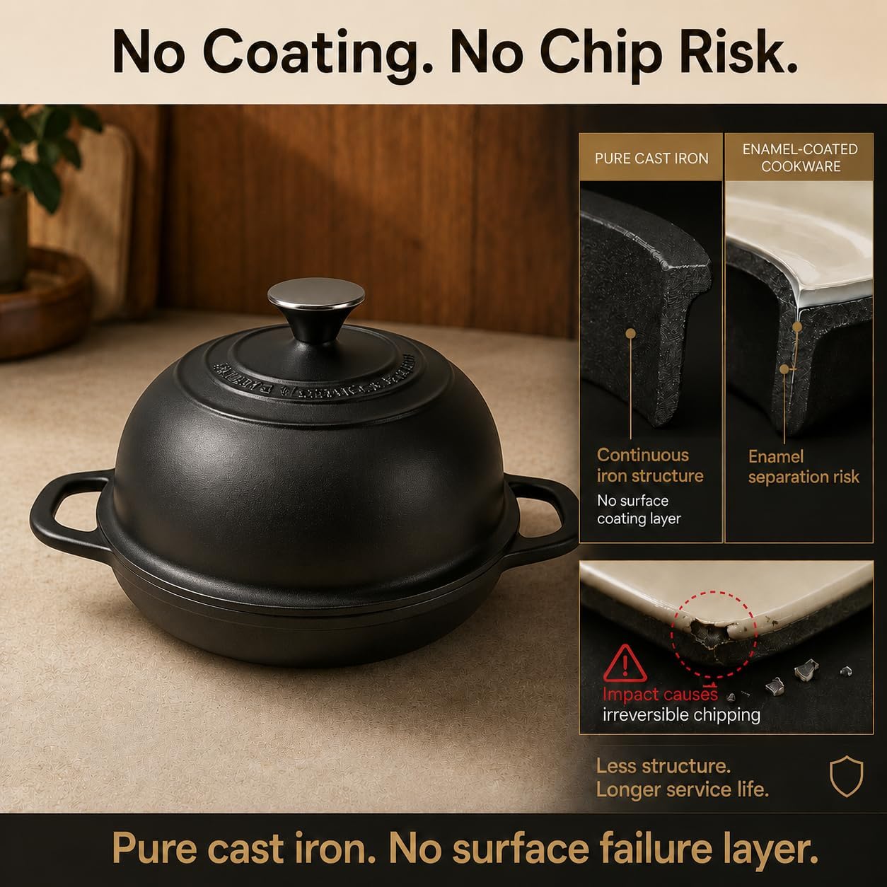 5QT Matte Black Enameled Cast Iron Dutch Oven for Bread Baking