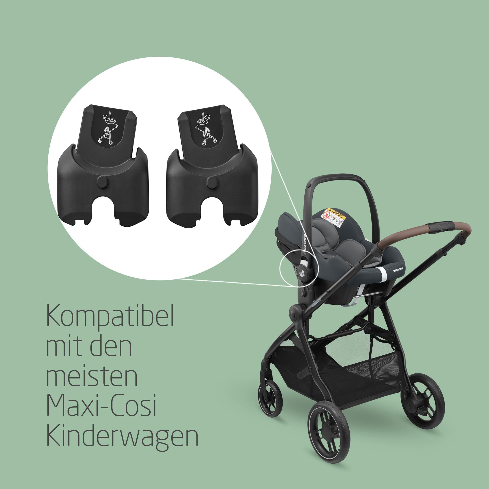 Maxi-Cosi Adapter für Babyschale, zum Befestigen der Maxi-Cosi Babyschale am Maxi-Cosi Kinderwagen, Ein-Klick-Befestigung, Memorytasten, zertifizierte Sicherheit, für die meisten Maxi-Cosi Kinderwagen Baby