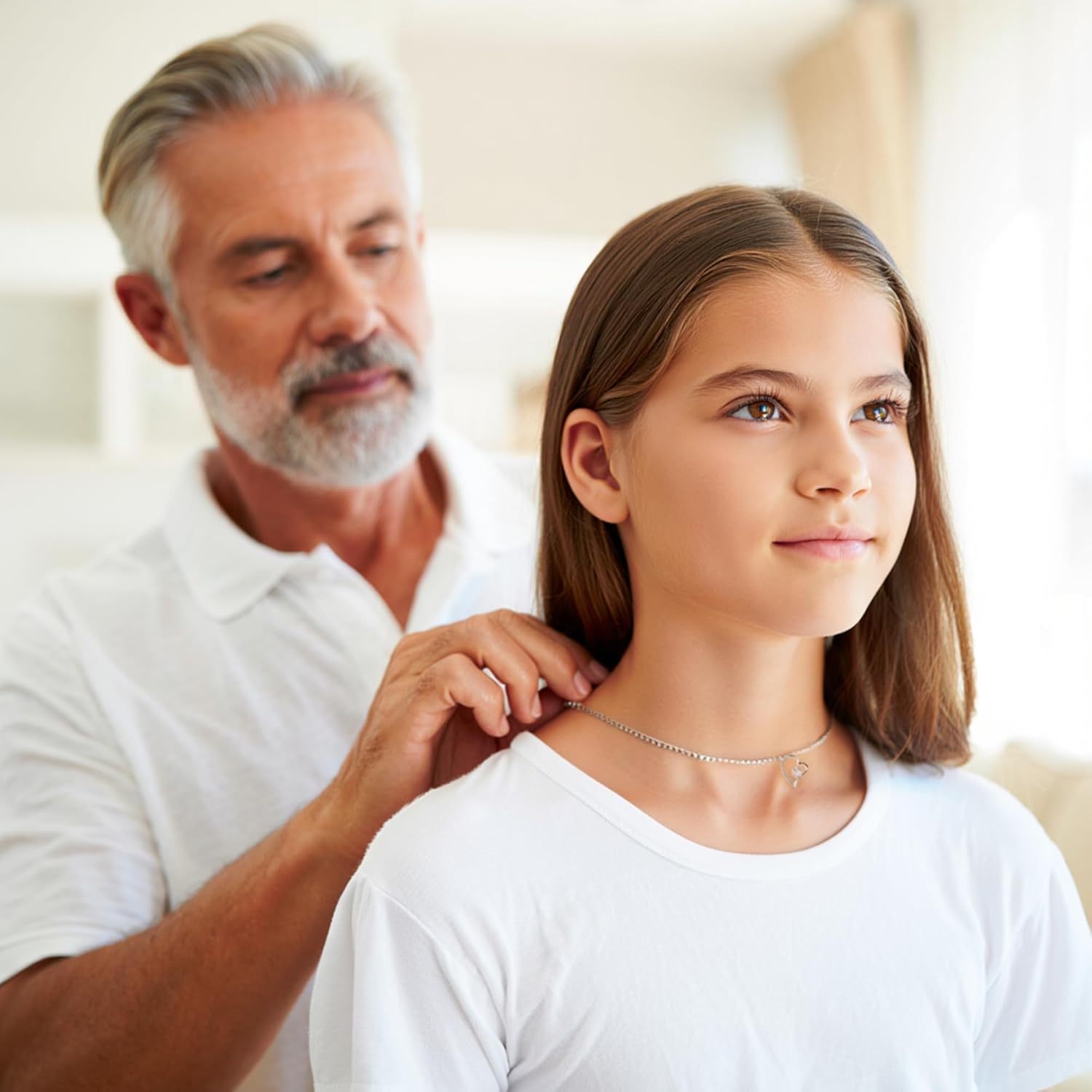 LUXUS™ To My Beautiful Daughter – Heart Necklace, Inspirational Jewelry for Daughter, Gift from Father, Empowering Message Necklace in 18KWhite Gold over Stainless Steel - Image 7