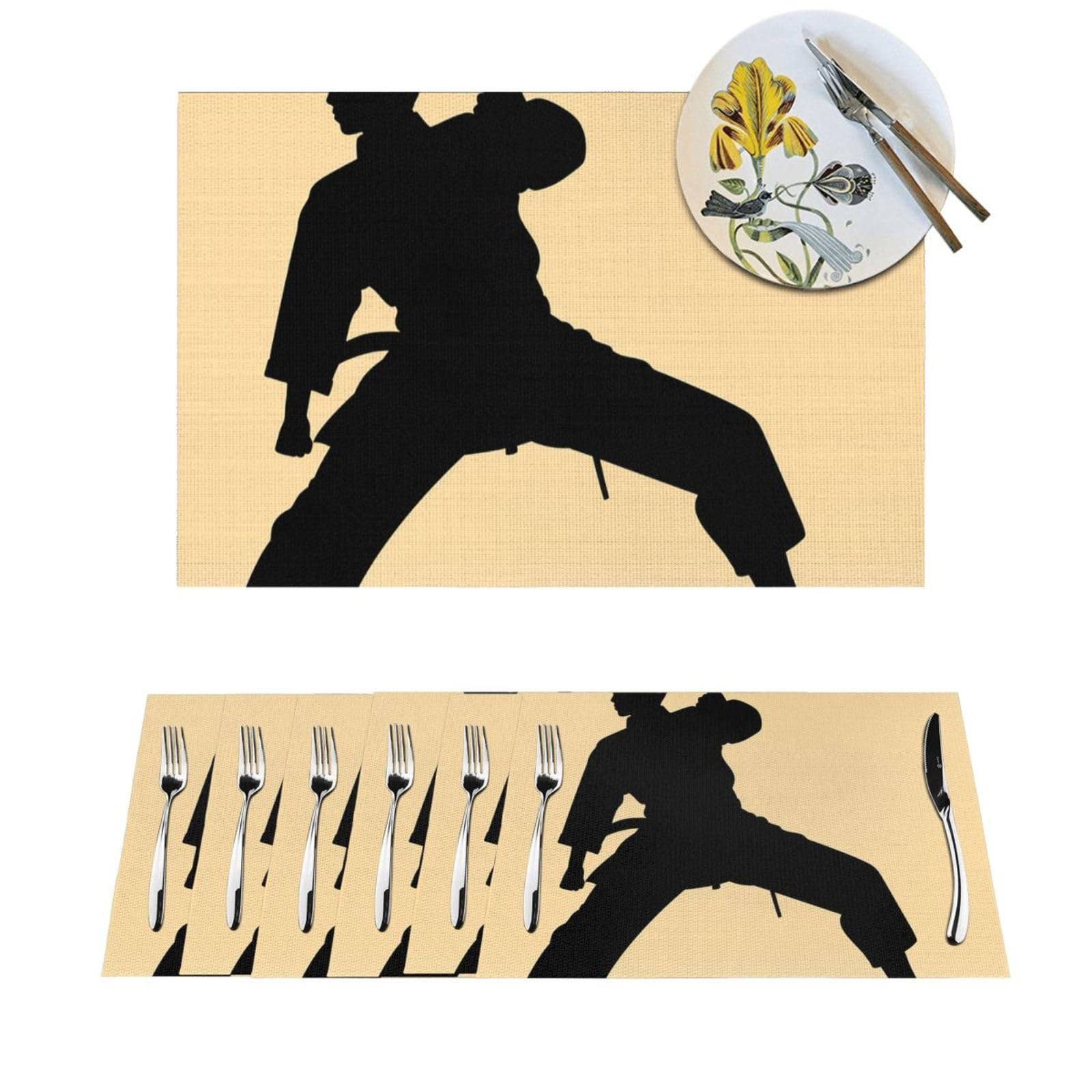 Sets de table silhouette de karaté pour repas de cuisine en famille