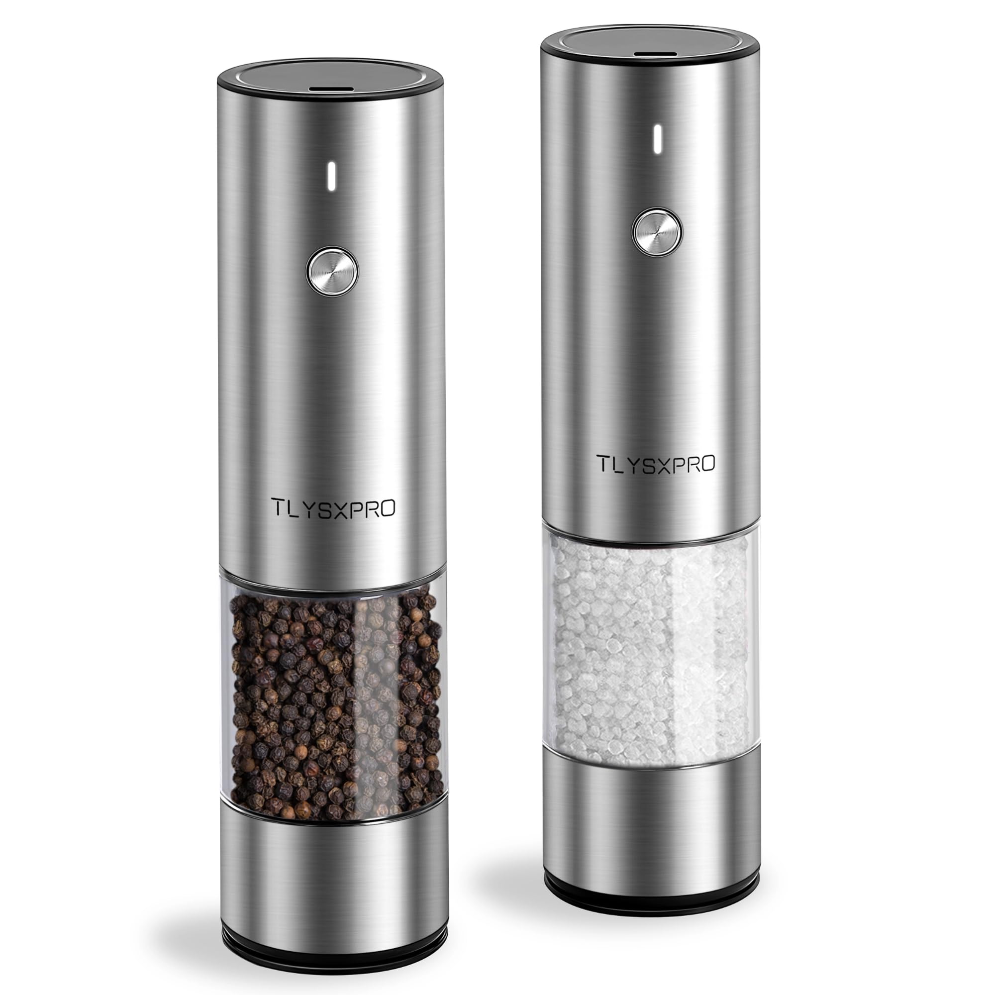 Set Macinini Elettrici Per Sale E Pepe In Acciaio Inox - Ricaricabili USB, Macinazione Regolabile, Con Base Doppia E Luce LED Blu