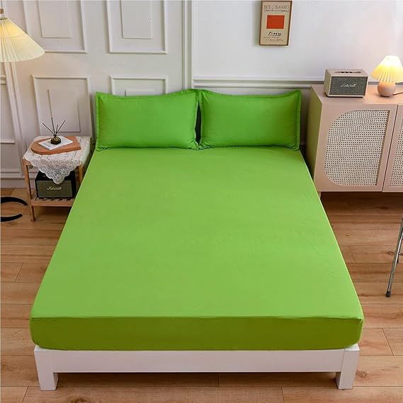 King Size Fitted Sheets Double Fitted Sheet, Bed Sheets Extra Deep Pocket 12 inch (30 cm) Microfiber Brushed Double Bed Sheet Soft & Comfortable, Fade Resistant (2 Pillowcase,Green)