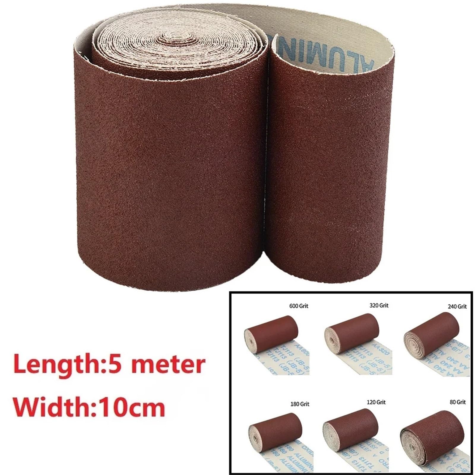 Nastri Abrasivi Rotolo di carta vetrata a grana 80-600, 10 cm x 5 metri, rotolo di tessuto abrasivo, rotolo di carta vetrata for mobili in legno, utensili for lucidatura di metalli(80Grit)