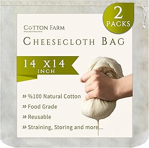 Cotton Farm – Ultra Dense Cheesecloth Bag - Nut Milk Bag – XL 14x14 Inch, All Purpose Bag for Cheese Making, Straining, Storage, Sprouting and more, 100% Unbleached Cotton, Washable &amp; Reusable