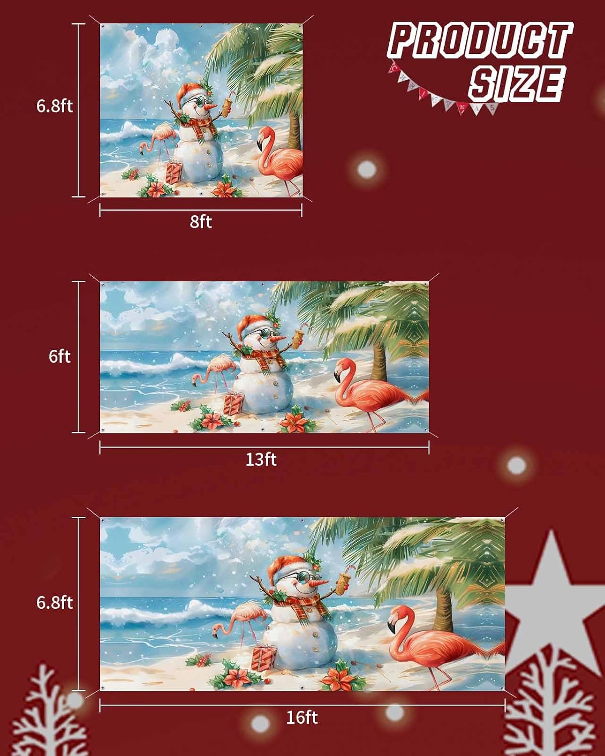 Christmas Garage Door Banner Cover Decorations,Snowman Beach Flamingo Flower Palm Tree Blue Outdoor Hanging Garage Door Covers Christmas Thanksgiving Large Wall Backdrop for Holiday Party,6.8x8ft