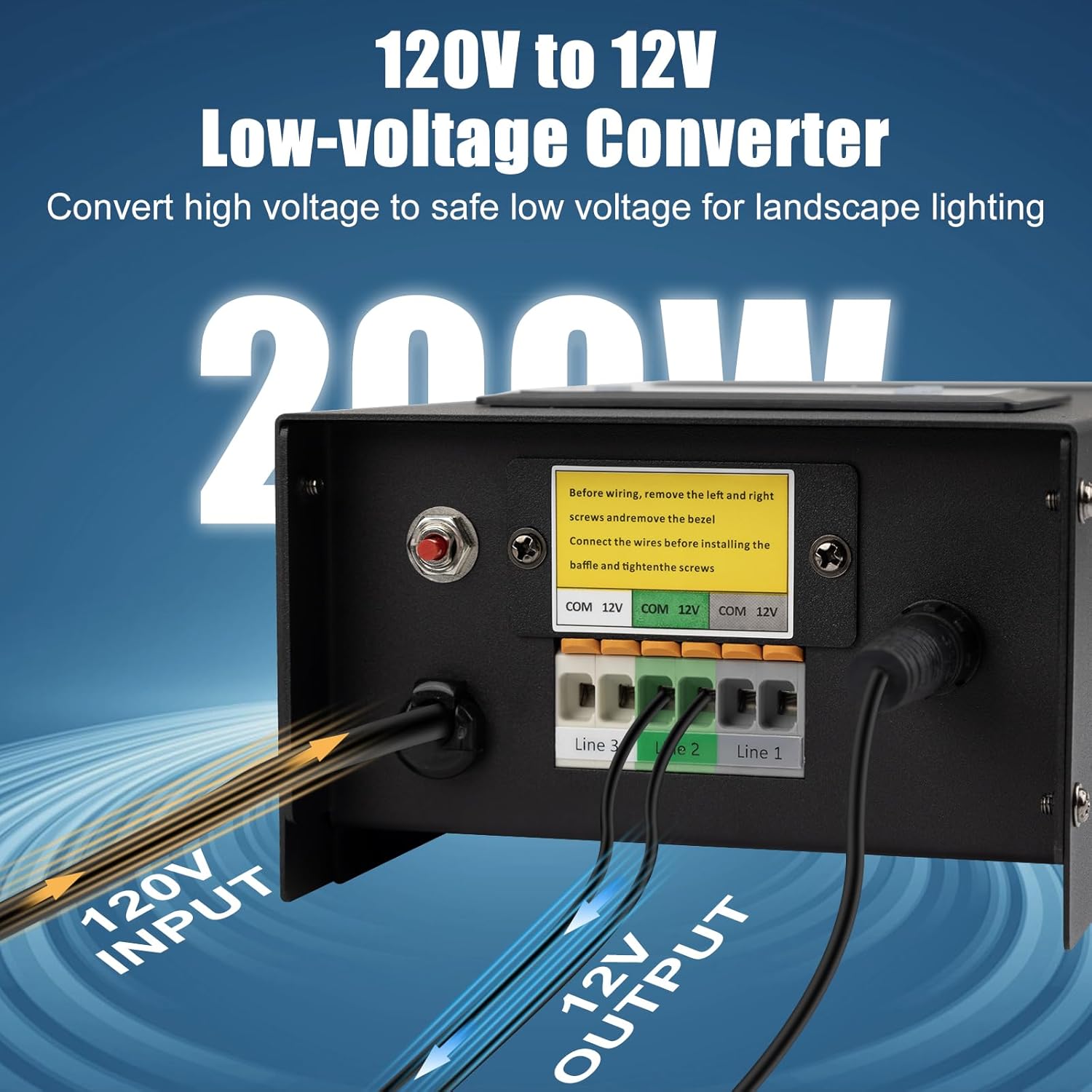 200W Low Voltage Landscape, 3 Zone Independent Control, 120V AC to 12V AC, Landscape Lighting Transformer with Photocell Sensor and Timer, for Spotlight, Pathway Light, Outdoor& Indoor