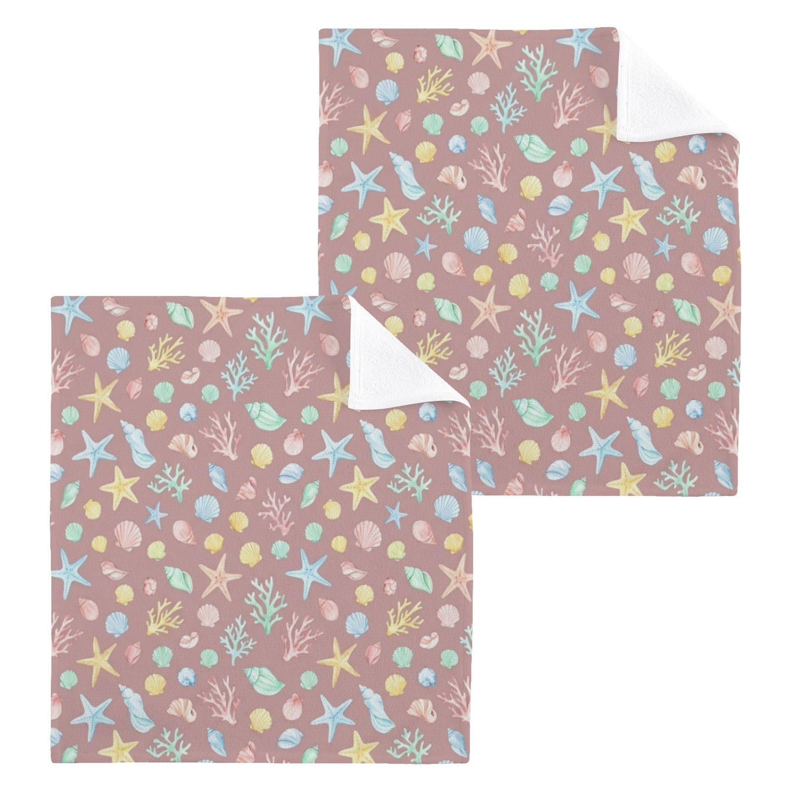 BOESI Dusty Rose Coral Seashell 12x12in Cotton Washcloth,Face Towel