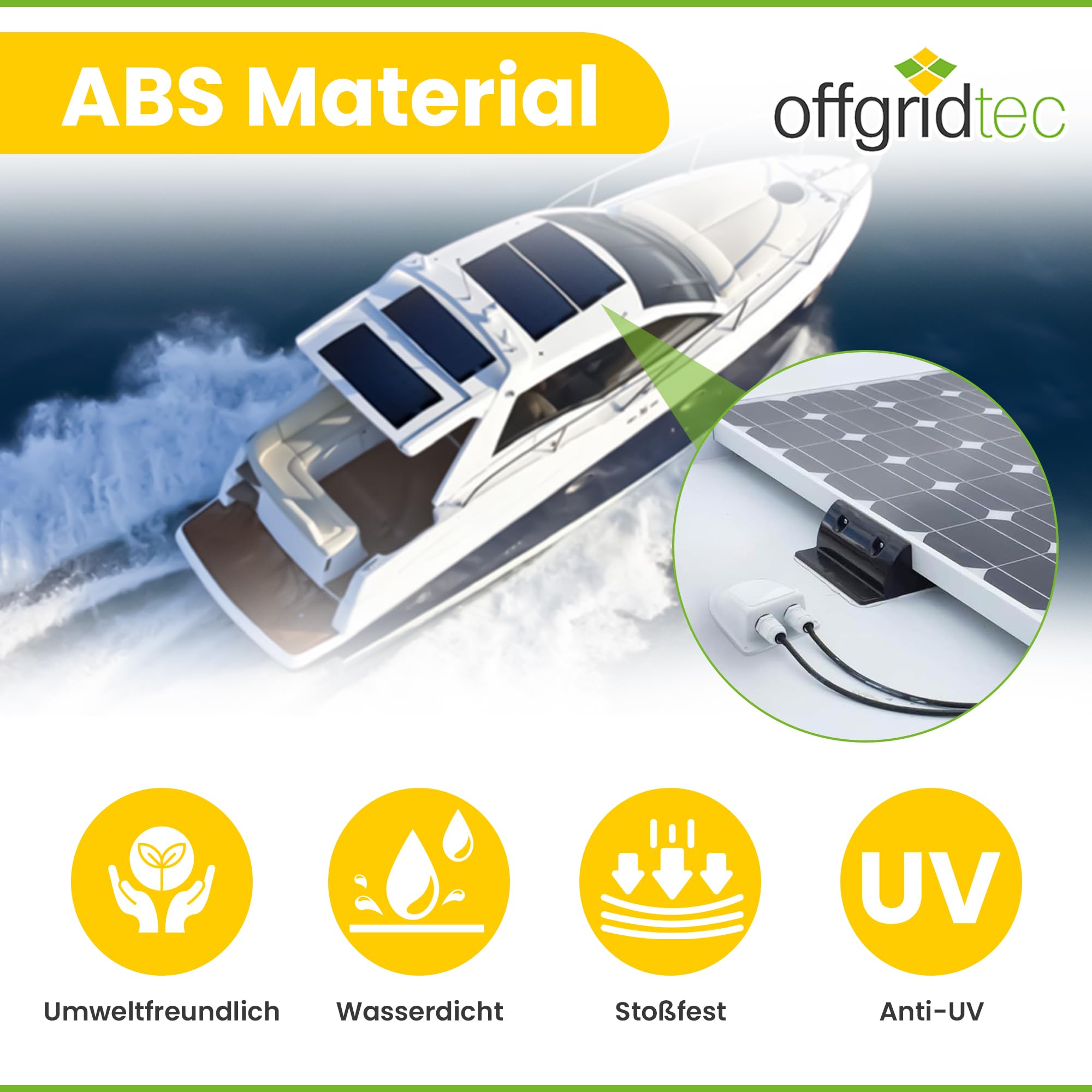 Offgridtec Pssacavo per tetto a 2 moduli, Bianco, per camper caravan barca solare, passacavo ABS, 1 pezzi, 006420, 2 vie/bianco/chiaro