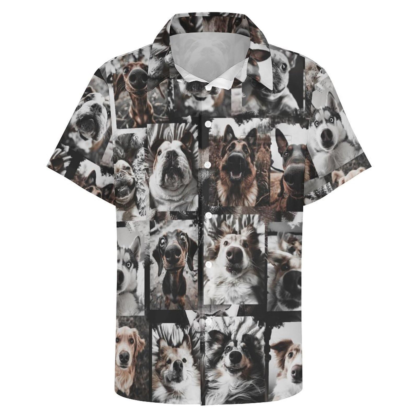 GHUALURU Mens Funny Animal Selfie Graphic Shirts Casual Button Down Shirt Short Sleeve Hawaiian Tropical Beach Shirt