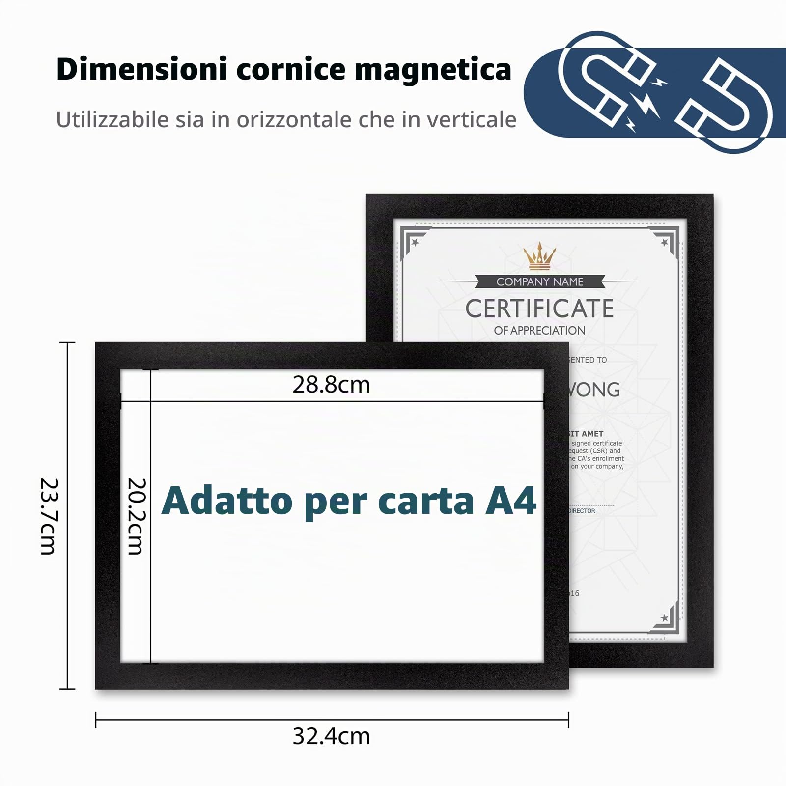 Cornice Magnetica A4 Autoadesiva 10 Pezzi,Porta Poster Informativo,Nero
