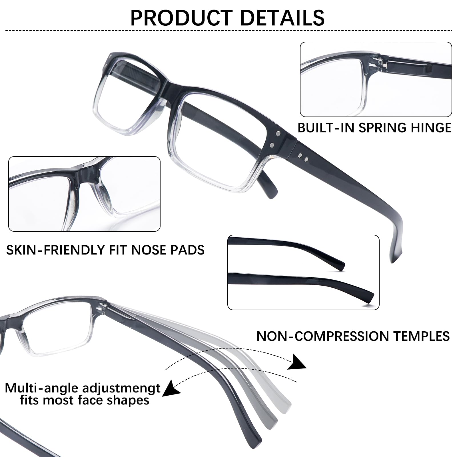 ZONLON 6 Pack Reading Glasses for Men Women Blue Light Blocking Lightweight Black Computer Readers with Spring Hinges (6B2 1.0 + ) - Image 3