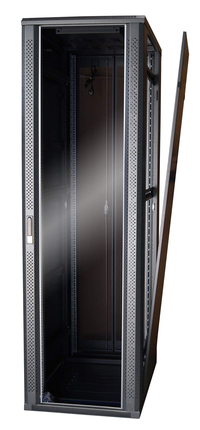 WAYTEX 37448M Baie Serveur 42U 800x1000, Brassage Informatique 19 Pouces, Porte Avant vitrée à Serrure et Double Porte Arrière Saloon nids d’Abeille – Noir, Livrée montée sur Palette