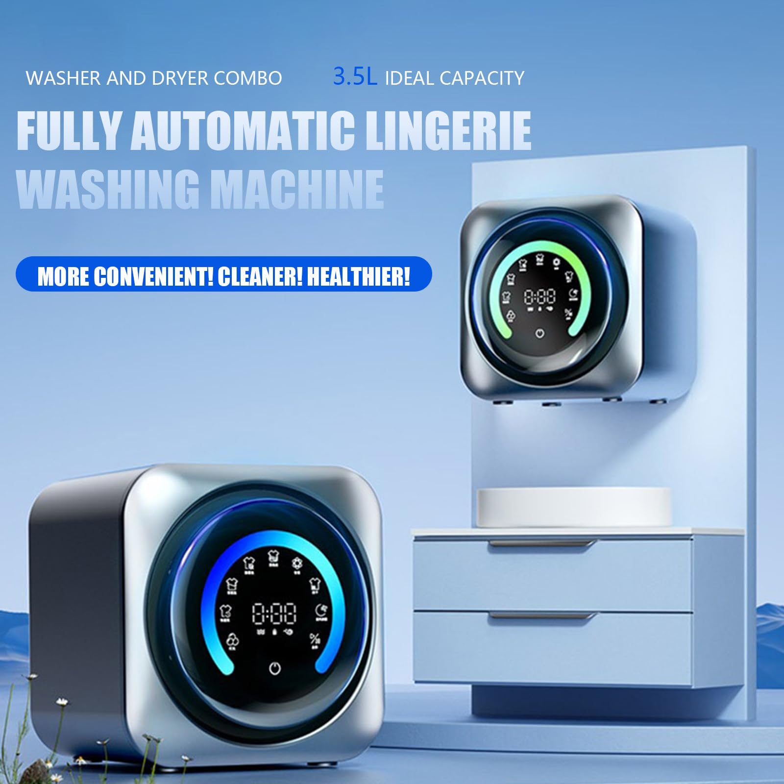Mini Lave Linge Séchant Mural Automatique | Combiné Lavage/Séchage Intégré, Design Économiseur d'Espace pour Studios, Maisons et Camping-Cars Wall-Mounted