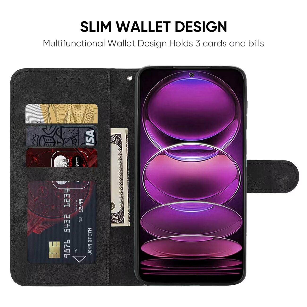 Wanyuexes Case for Redmi 12 Case, Redmi Note 12R/Poco M6 Pro/Redmi 12R Wallet Case with Tempered Glass Screen Protector - Image 2