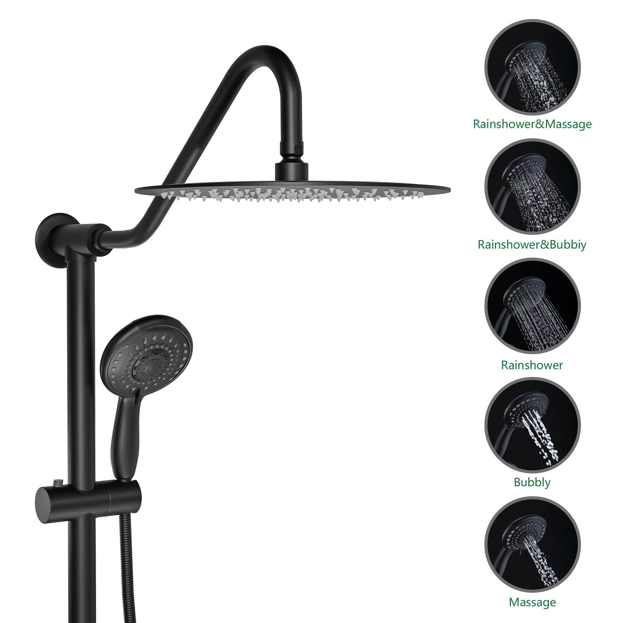 Sarlai Regenduschkopf Mit Handbrause – Komplettset, Höhenverstellbar, 5 Strahlarten