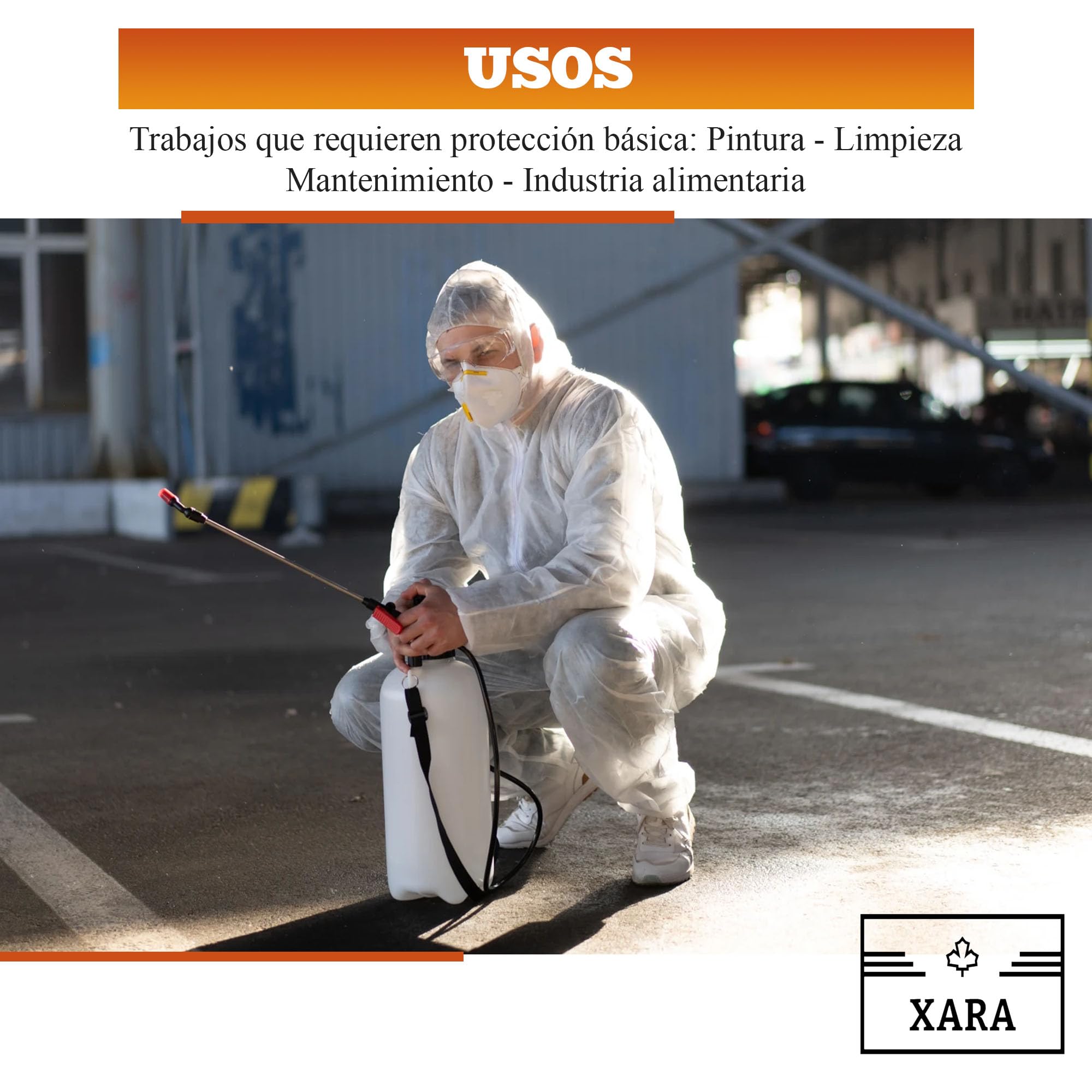 XARA - Pack 5 Mono Desechable Blanco de TNT con Capucha - Buzo Blanco Desechable Protección contra Suciedad y Partículas - Cómodo y Transpirable - 100% Reciclable