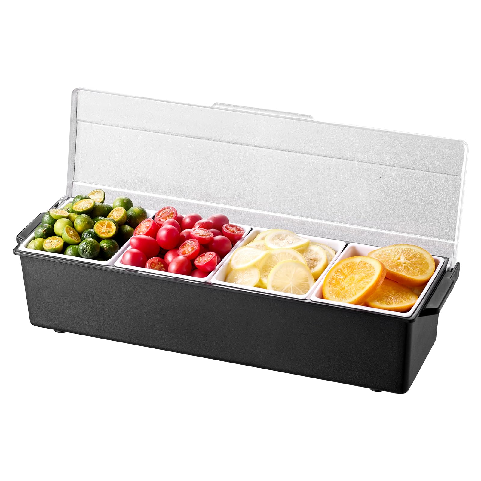 VEVOR Servidor de Condimentos Refrigerado, con 4 Compartimentos, Tapa para Guarniciones Refrigeradas, para Servir Ensaladas, Frutas, Suministros para el Hogar y Restaurantes, 503 x 165 x 117 mm