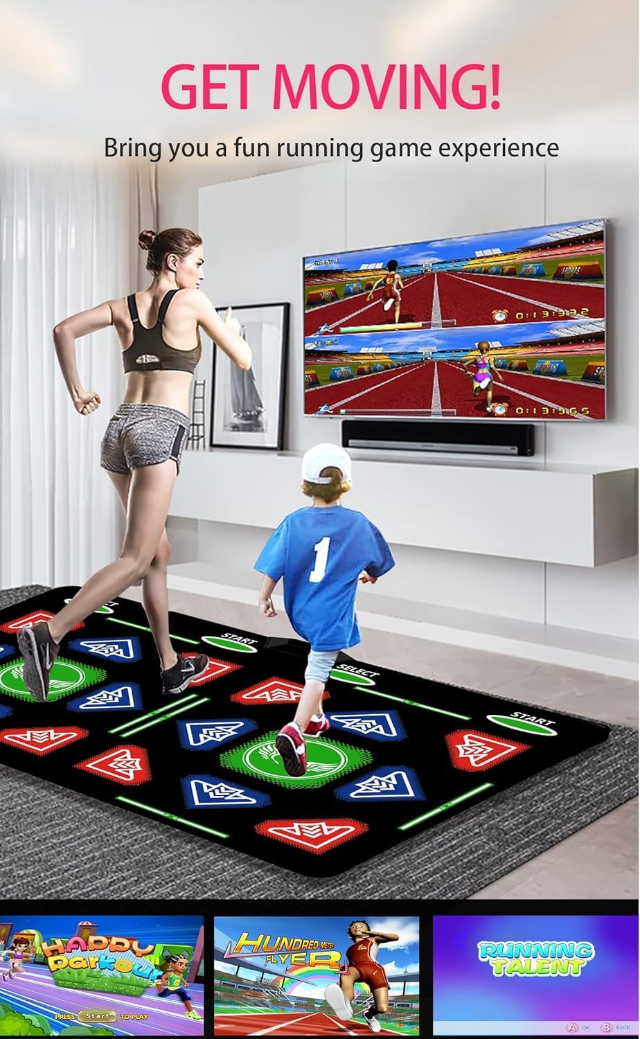 HDMI Dance Mat for Kids & Adults, 64GB Memory, 1000+ Built-in Games, 885 Songs & 81 MTVs, Yoga, Aerobics, Running, Sports & Puzzle Modes, Soft Non-Slip Flannel Material Plug & Play Pad,Gift for kids