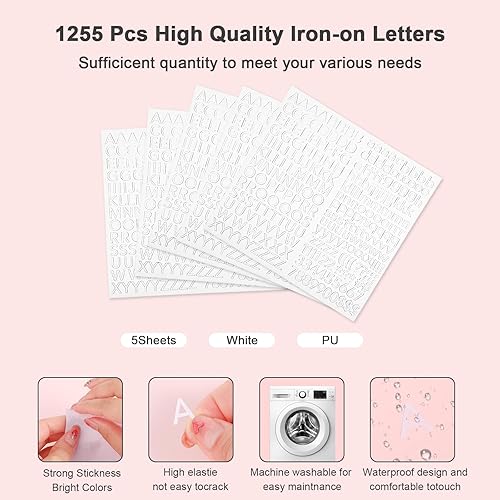 Miniatura 3 de 5 hojas1255 piezas de letras y números para planchar, letras de tela de poliuretano con números de hierro del 0 a 9, letras de transferencia de