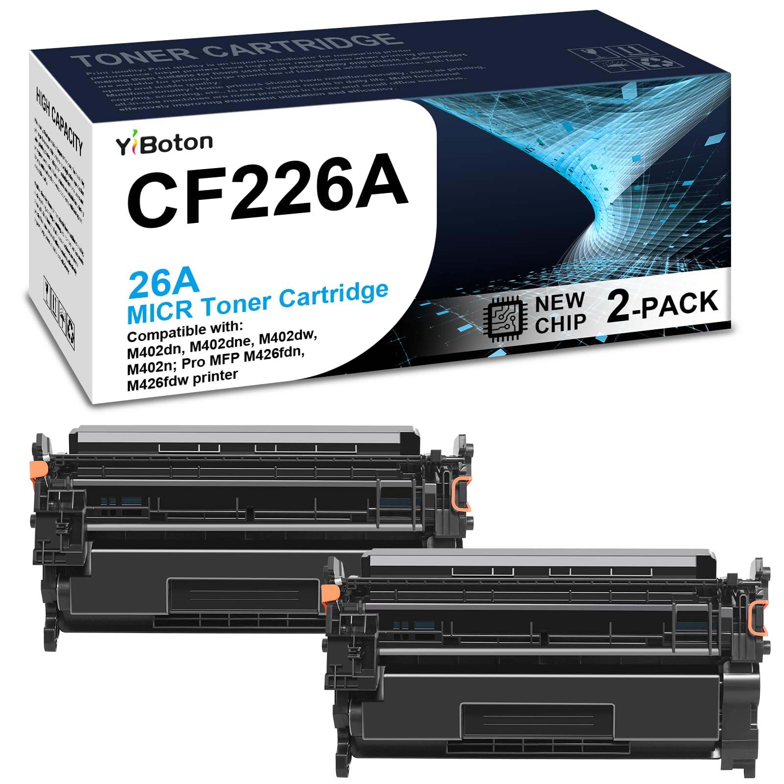 Lot de 2 cartouches de toner 26A CF226A MICR de remplacement pour imprimantes HP M402 M402d M402n M402dn M402dne M402dw M426 M426dw M426fdn M426fdw
