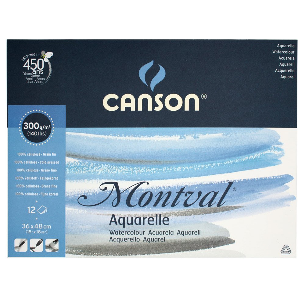 Lot de 5 Bloc 12 feuilles Montval® (collées 1 côté) 36x48 300g/m², grain fin blanc naturel