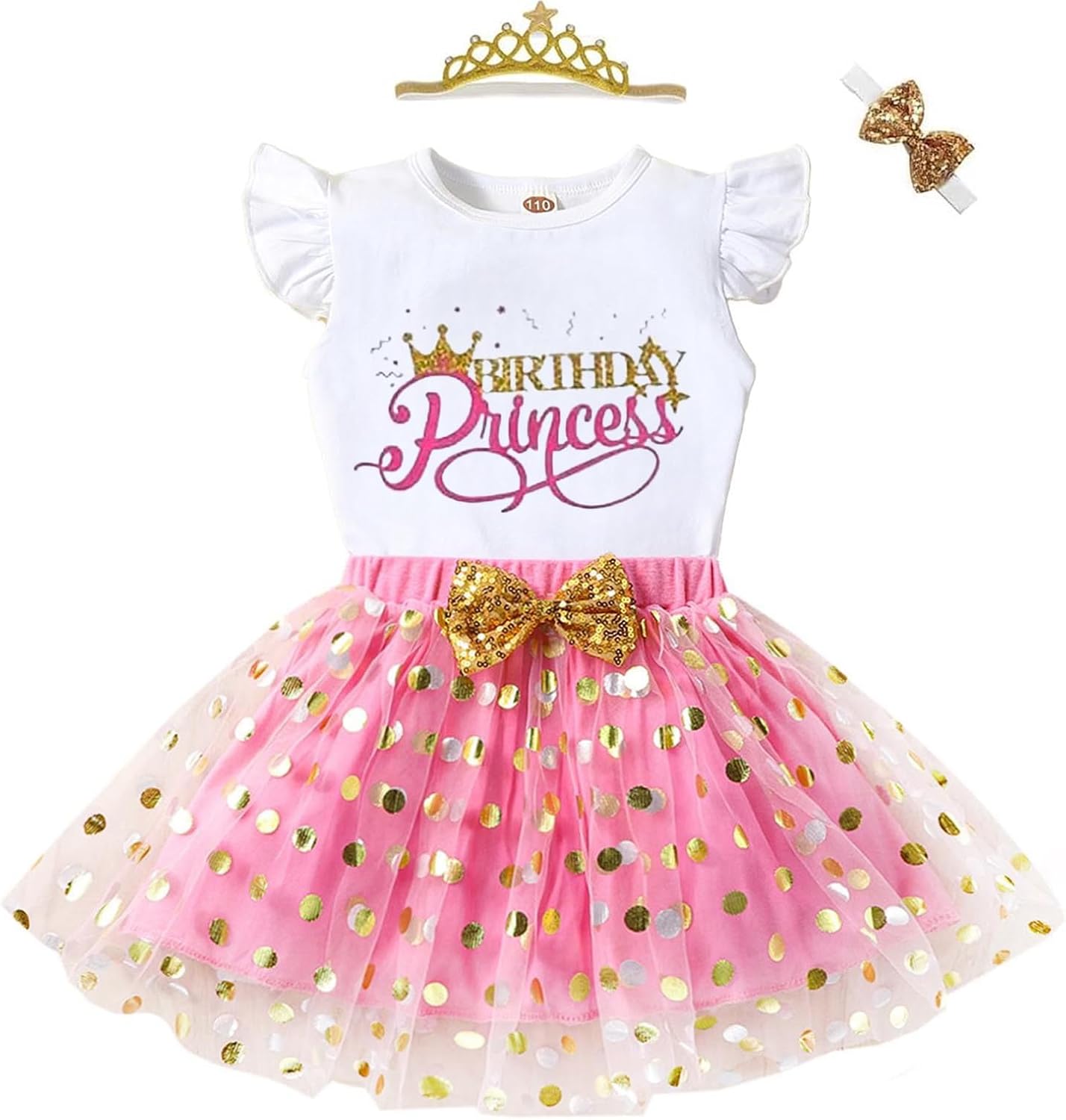 Toddler Baby Girls Birthday Princess Outfits Polka Dots Bubble Tulle Tutu Skirt Sets 2Pcs