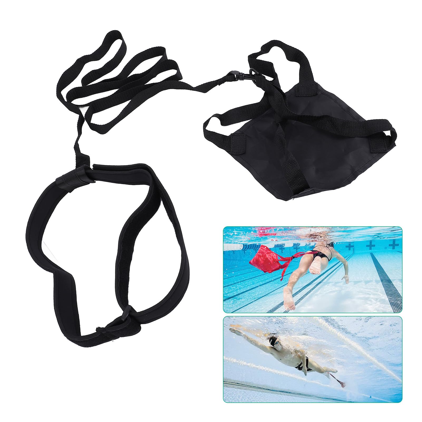 Swim Parachute Resist Training Set, Portable Swim Belt, Swim Training Equipment, Swim Resist Parachute for Kids and Adults (Black)